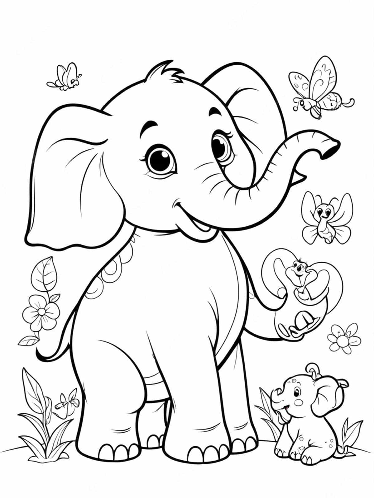 Elephant Playing With Other Animals Coloring Pages