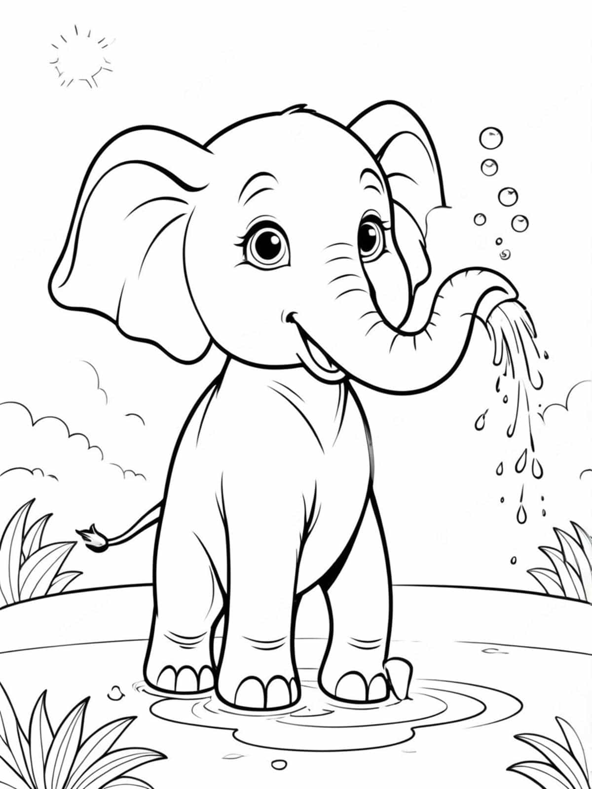 Elephant Spraying Water With Its Trunk Coloring Pages