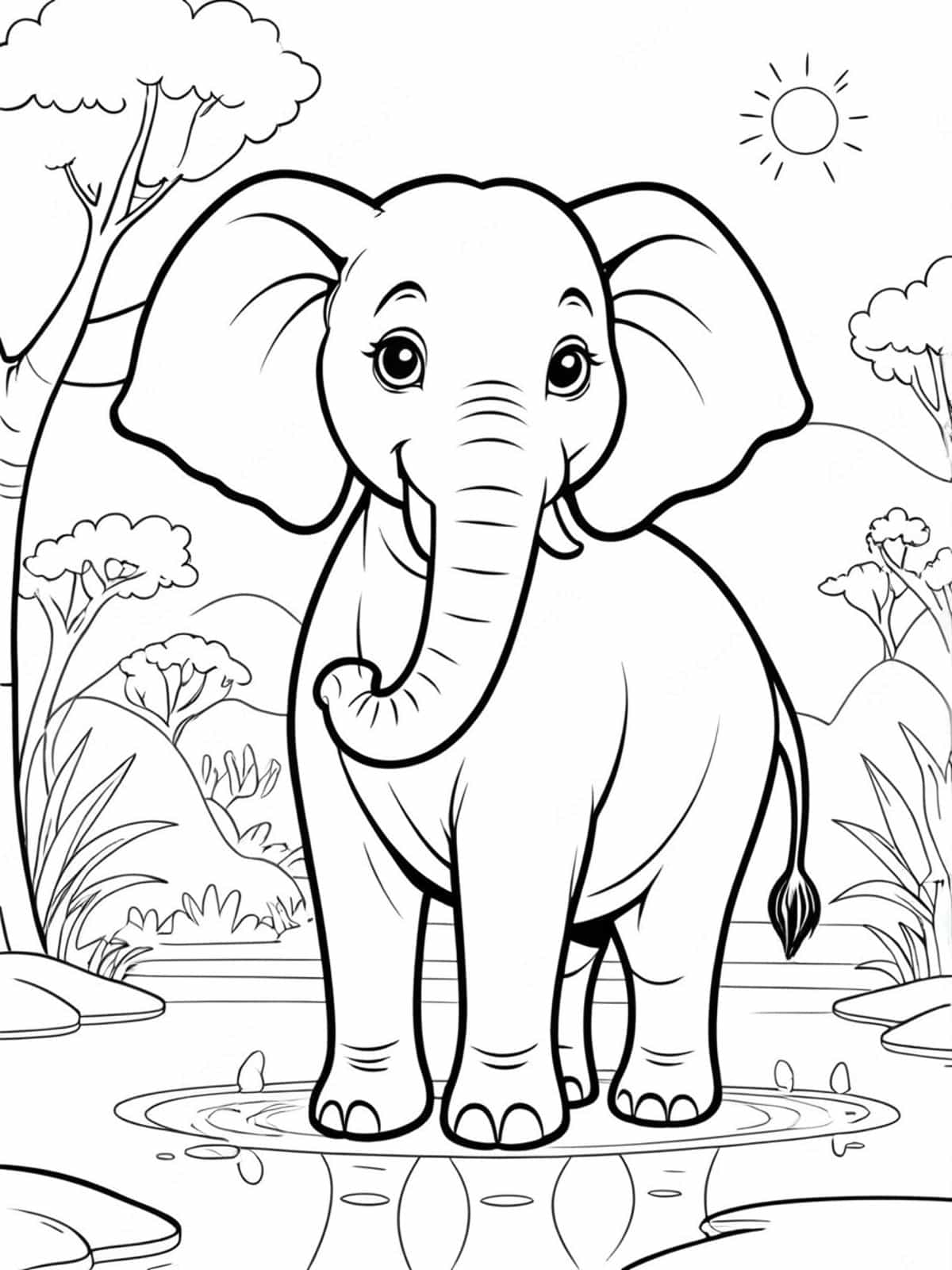 Elephant Standing By A Watering Hole Coloring Pages