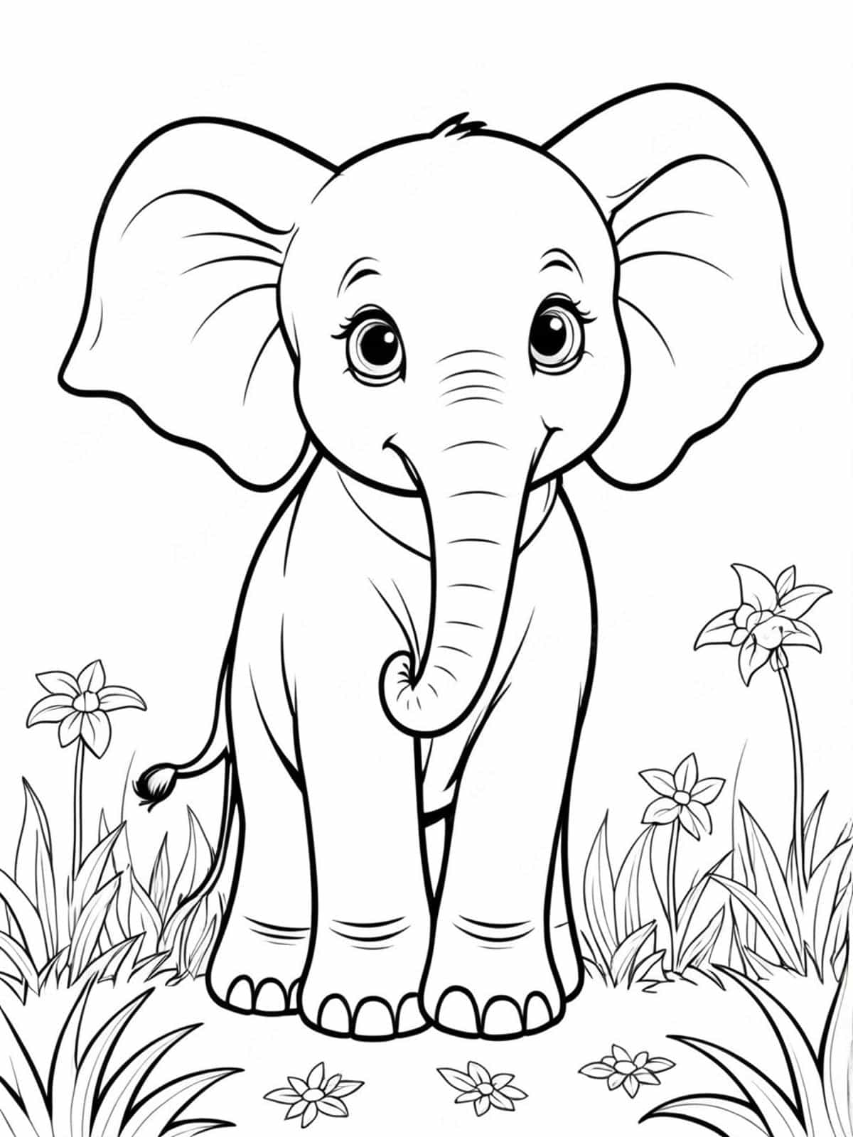 Elephant Standing In Tall Grass Coloring Pages