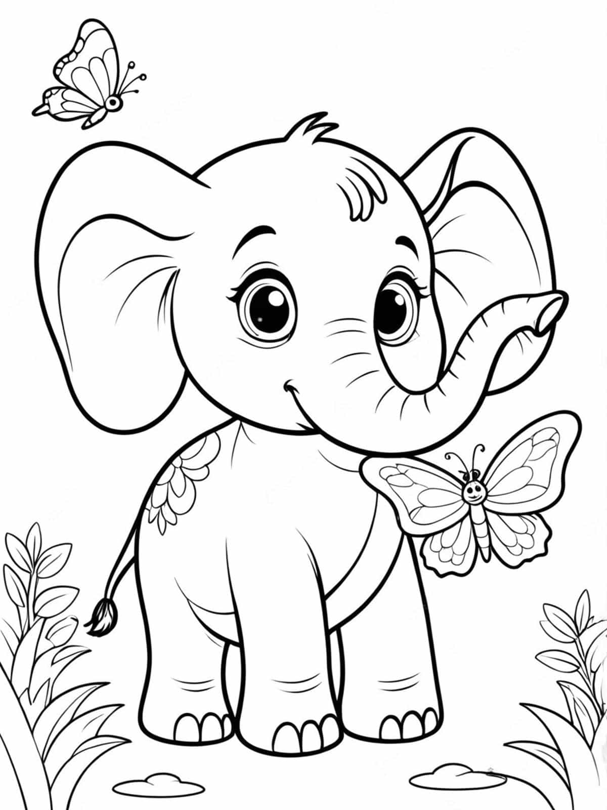 Elephant With A Butterfly On Its Trunk Coloring Pages