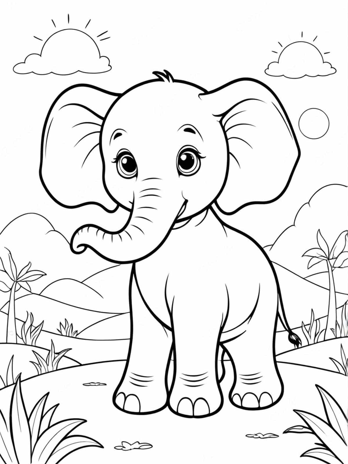 Elephant With A Sunset Coloring Pages