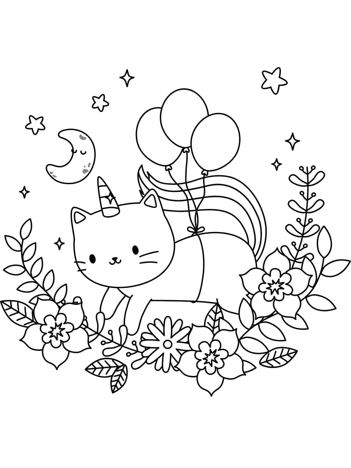 Fairy Cat Unicorn Coloring Page