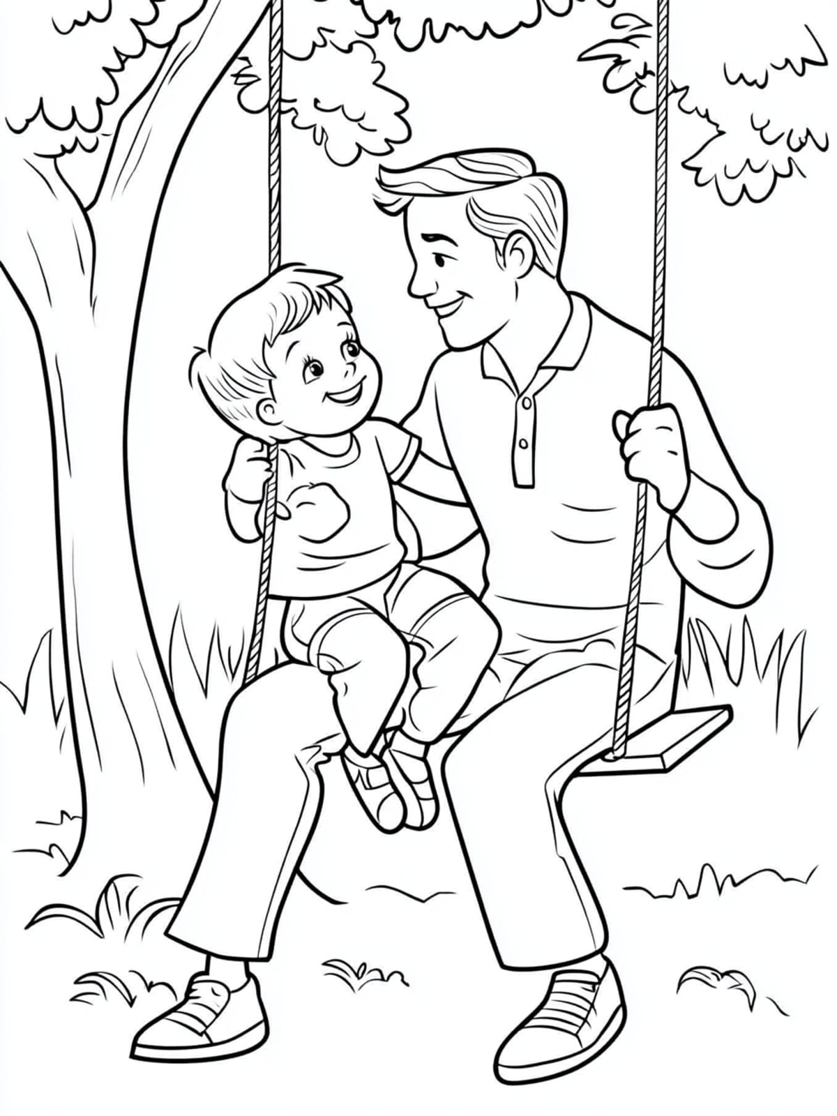 Father Child In Park Fathers Day Coloring Page