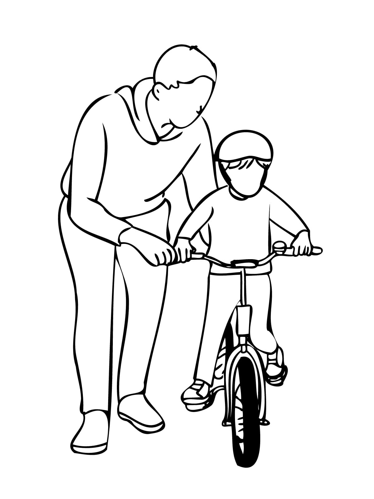 Father Teach Son Ride To Bike Coloring Pages