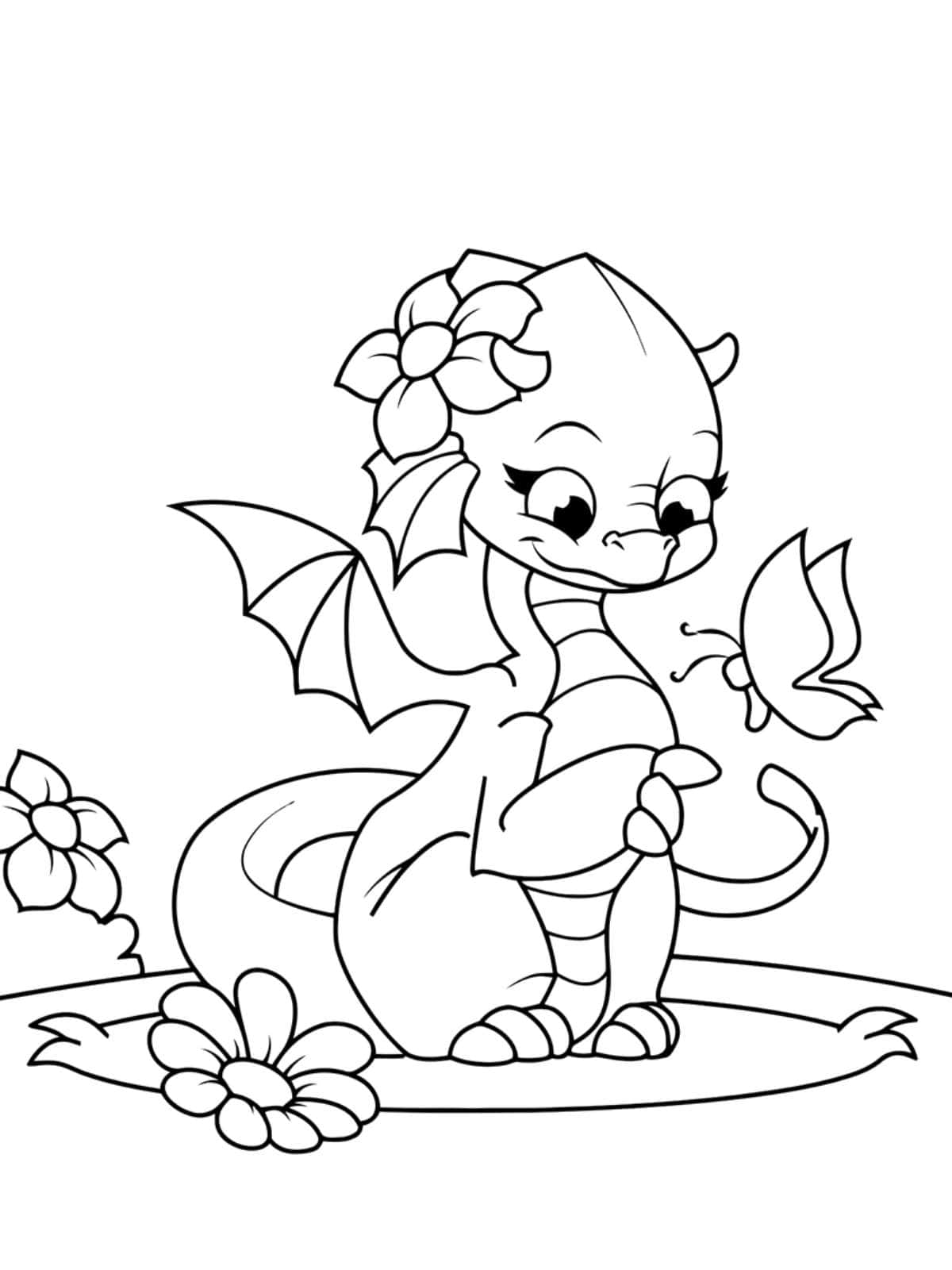 Flower With Dragon Coloring Page