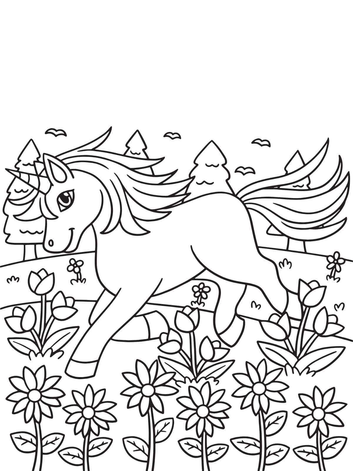 Forest Unicorn Coloring Pages For Kids