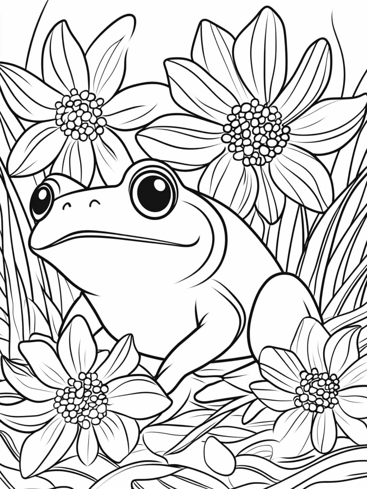 Frog And Flowers Coloring Pages