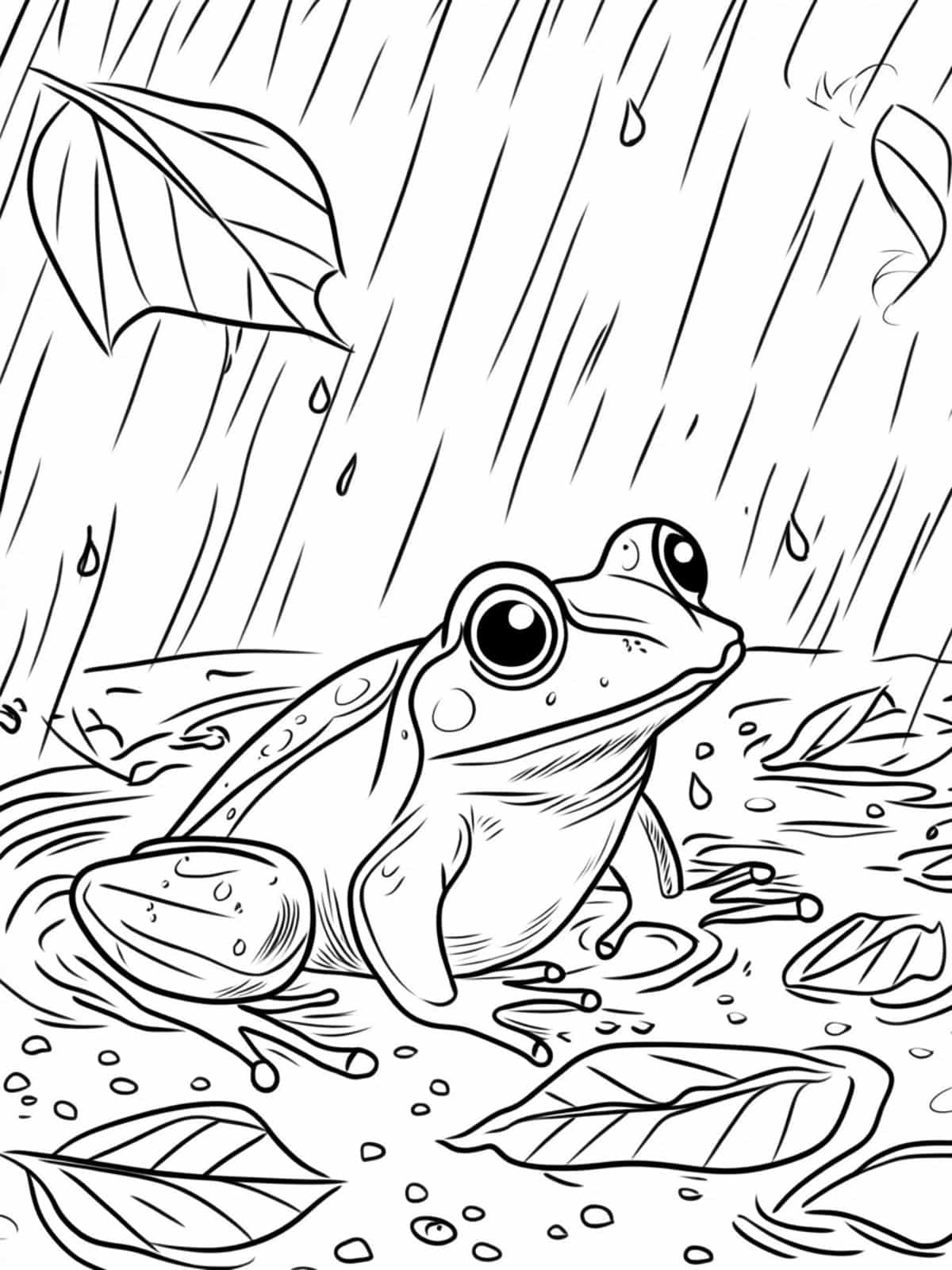 Frog Playing In Rain Coloring Pages