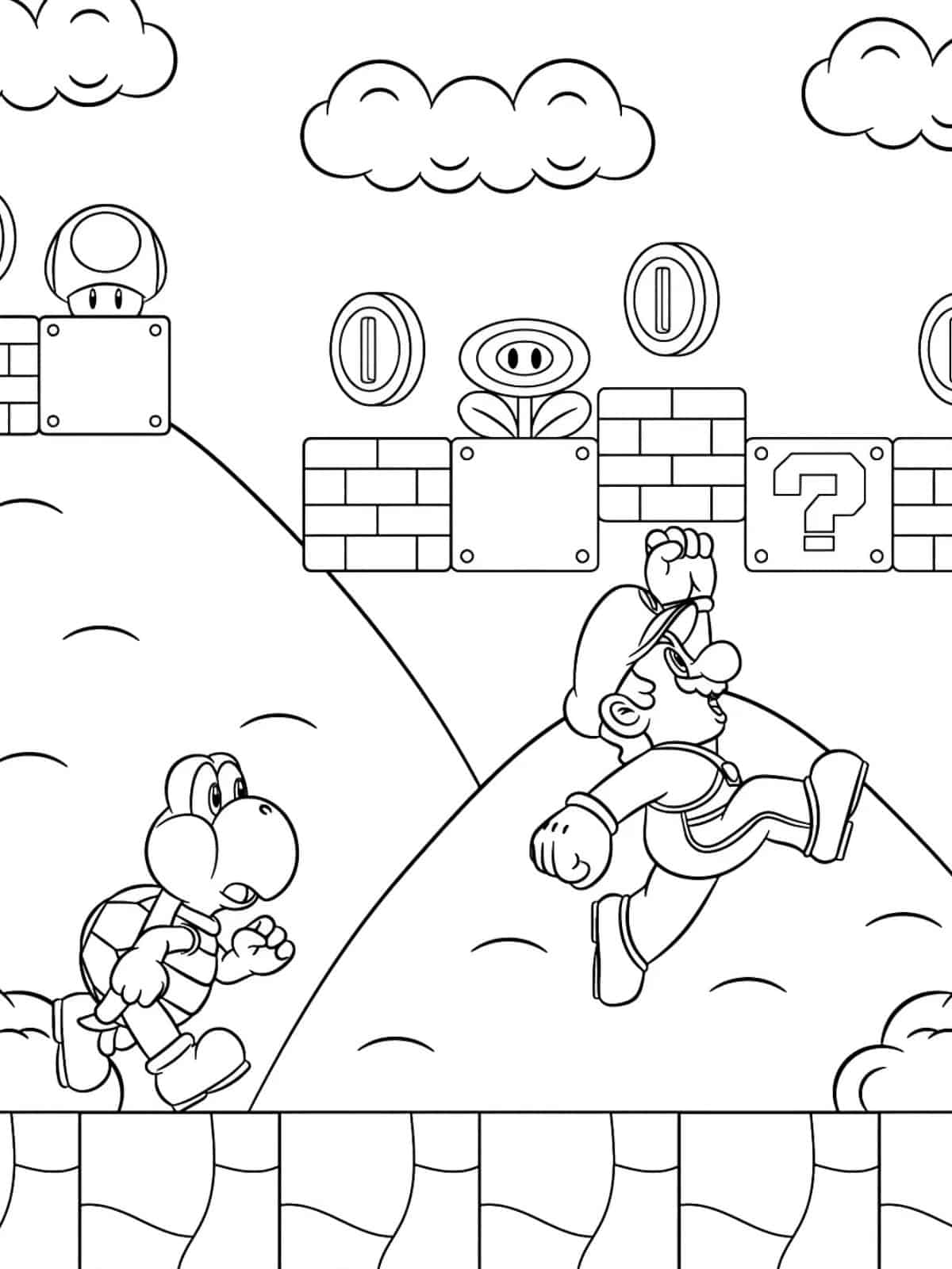 Game Scene Yoshi And Mario Coloring Sheet For Kids