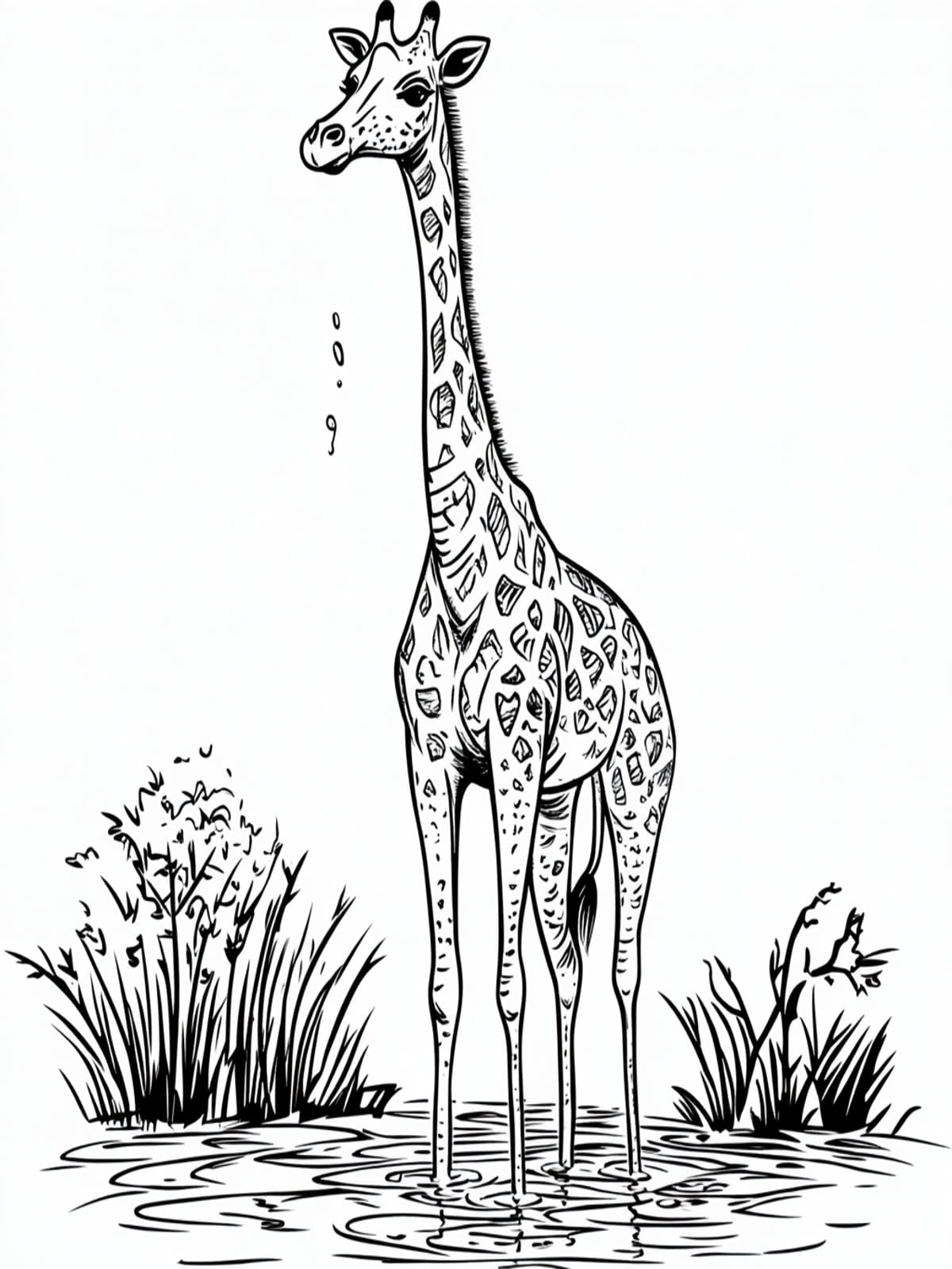 Giraffe At Waterhole Coloring Pages