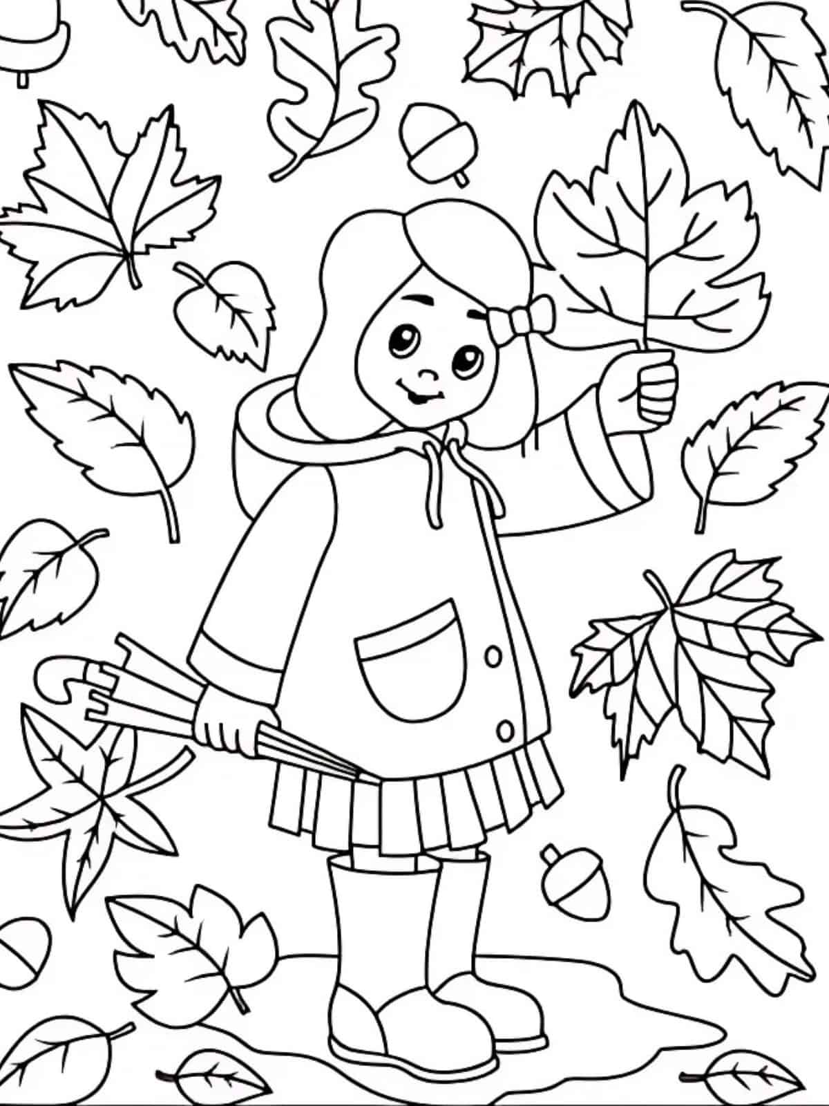 Girl In Autumn November Coloring Pages