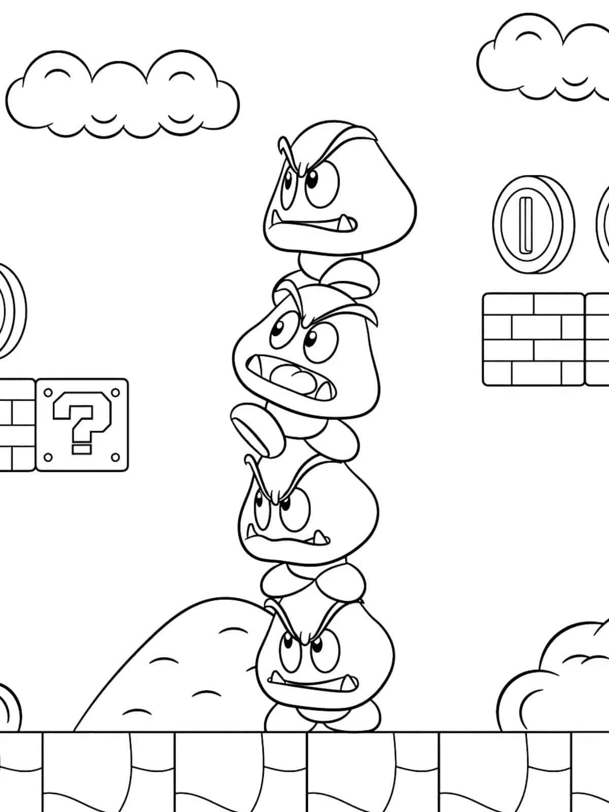 Goombas Mario Game Coloring Pages