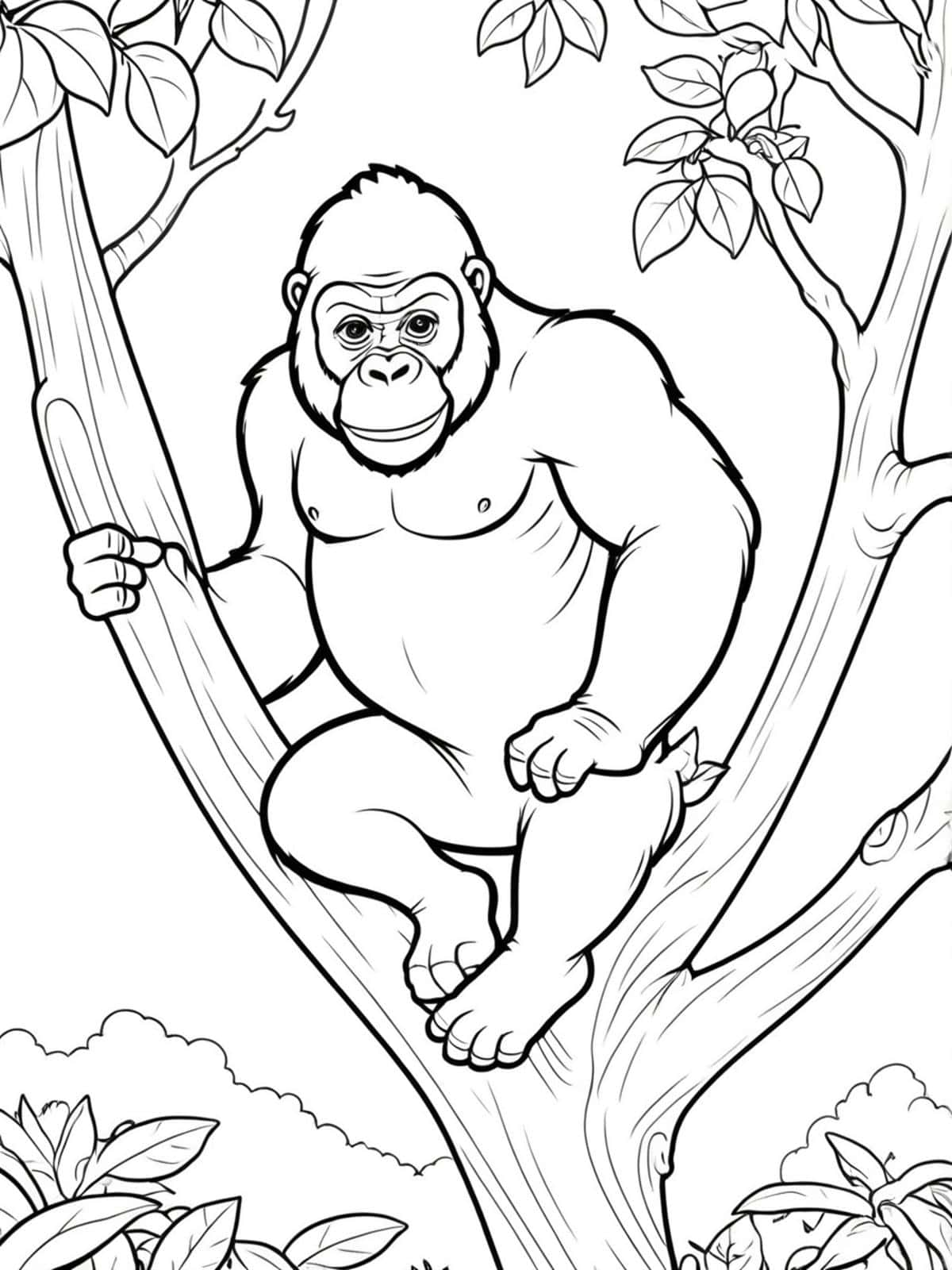 Gorilla Climbing A Tree Coloring Pages For Kids