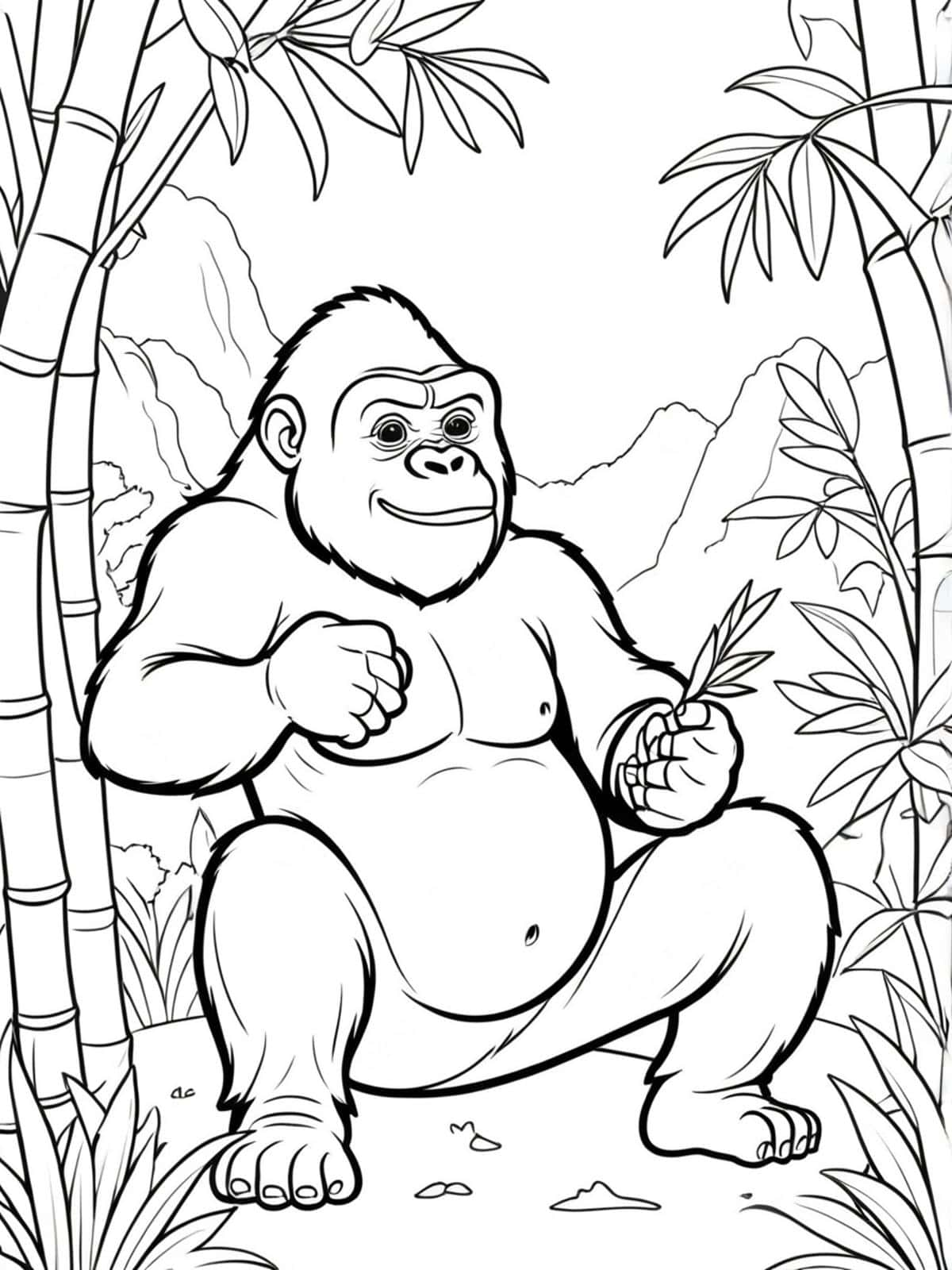 Gorilla Eating Bananas Or Bamboo Coloring Pages