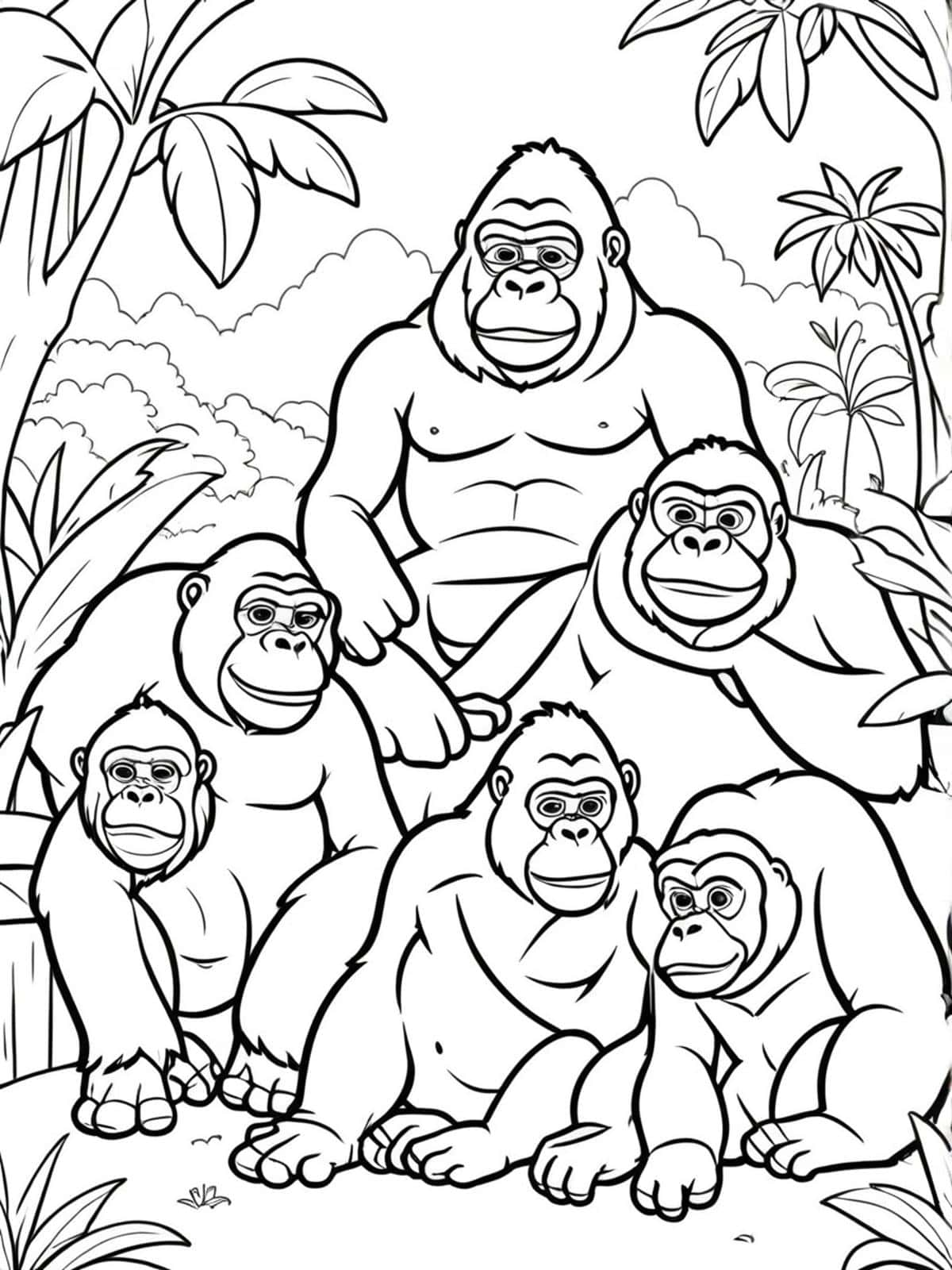 Gorilla Family Lounging Together Coloring Pages