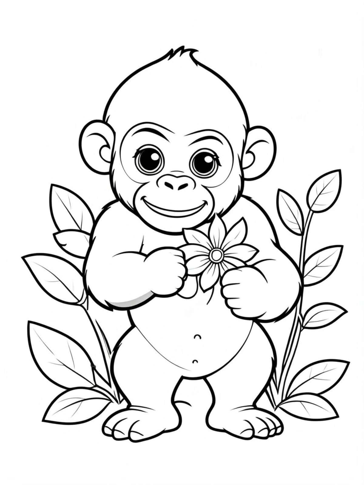 Gorilla Holding A Flower Or Fruit Coloring Pages