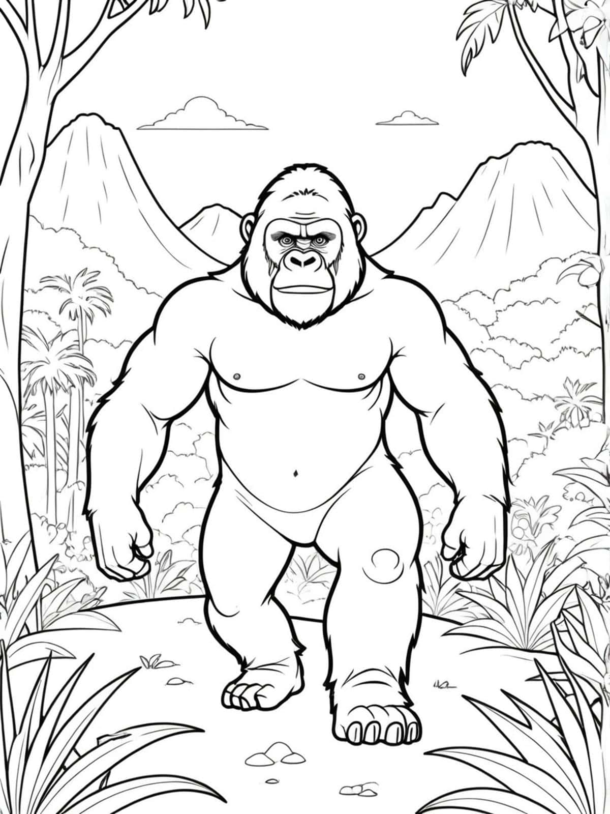 Gorilla In A Safari Scene Coloring Pages For Kid