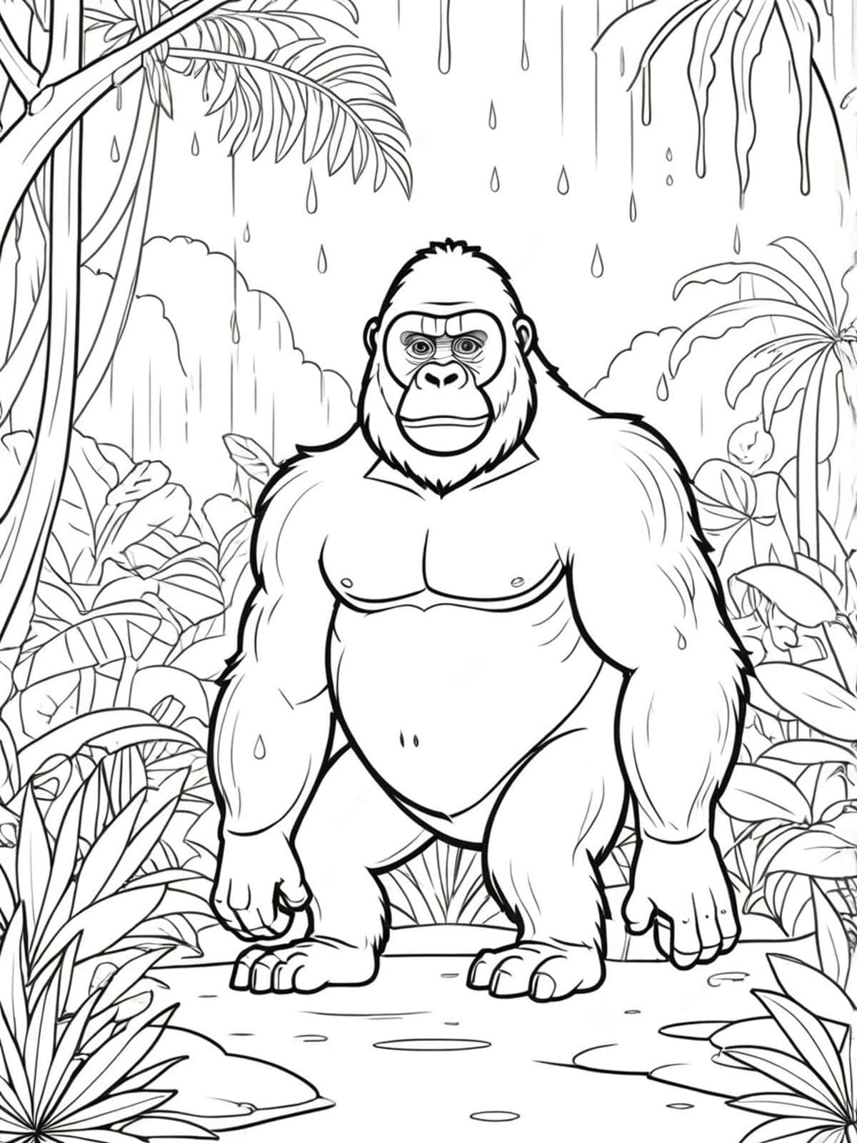 Gorilla In A Tropical Rainforest Coloring Pages