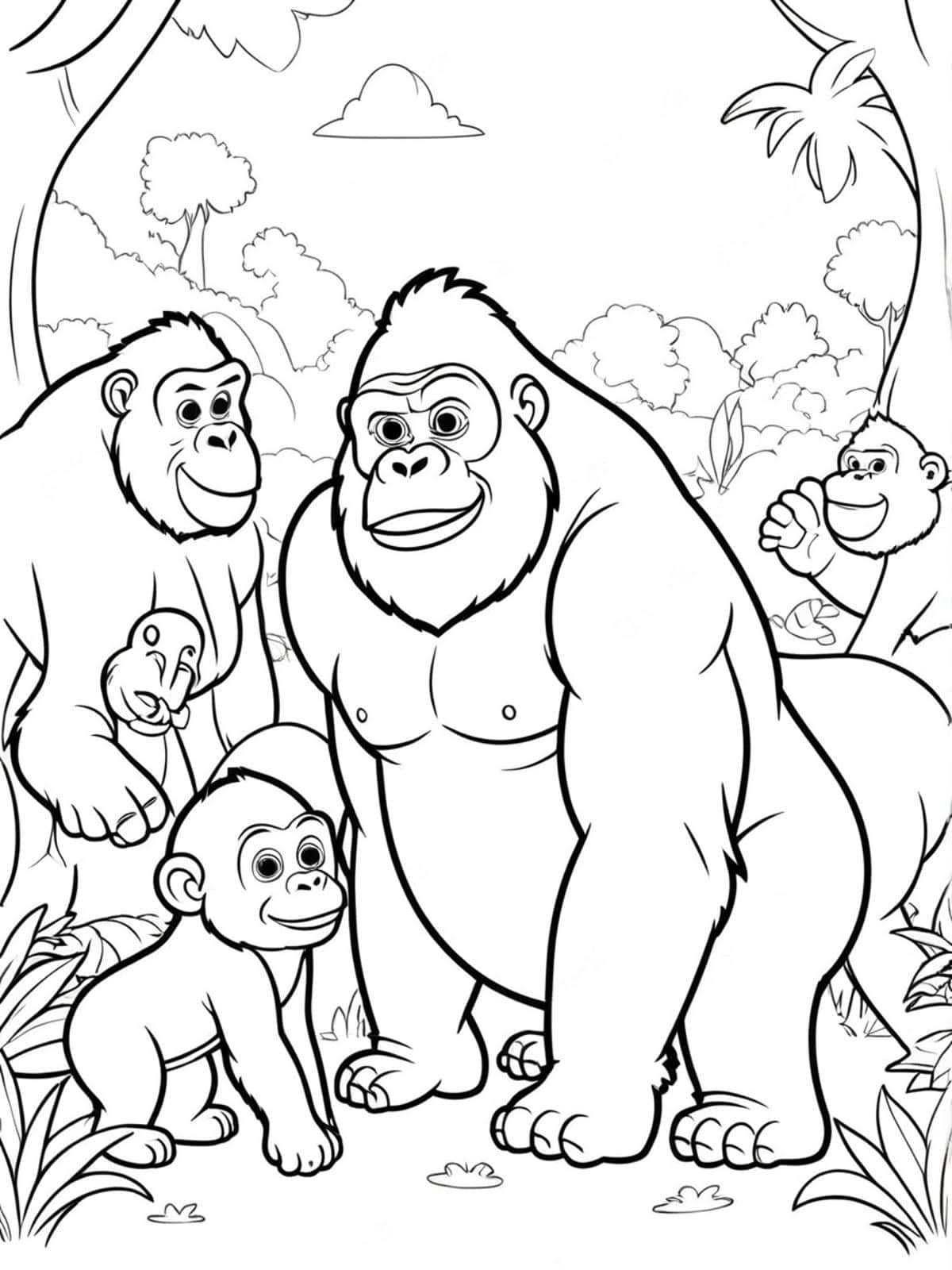 Gorilla Interacting With Other Animals Coloring Pages