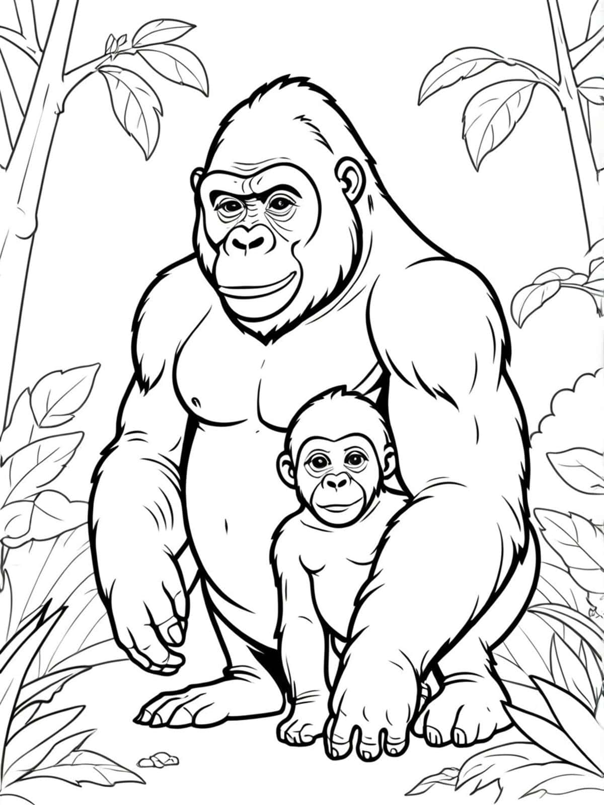 Gorilla Mother With Her Baby Coloring Pages