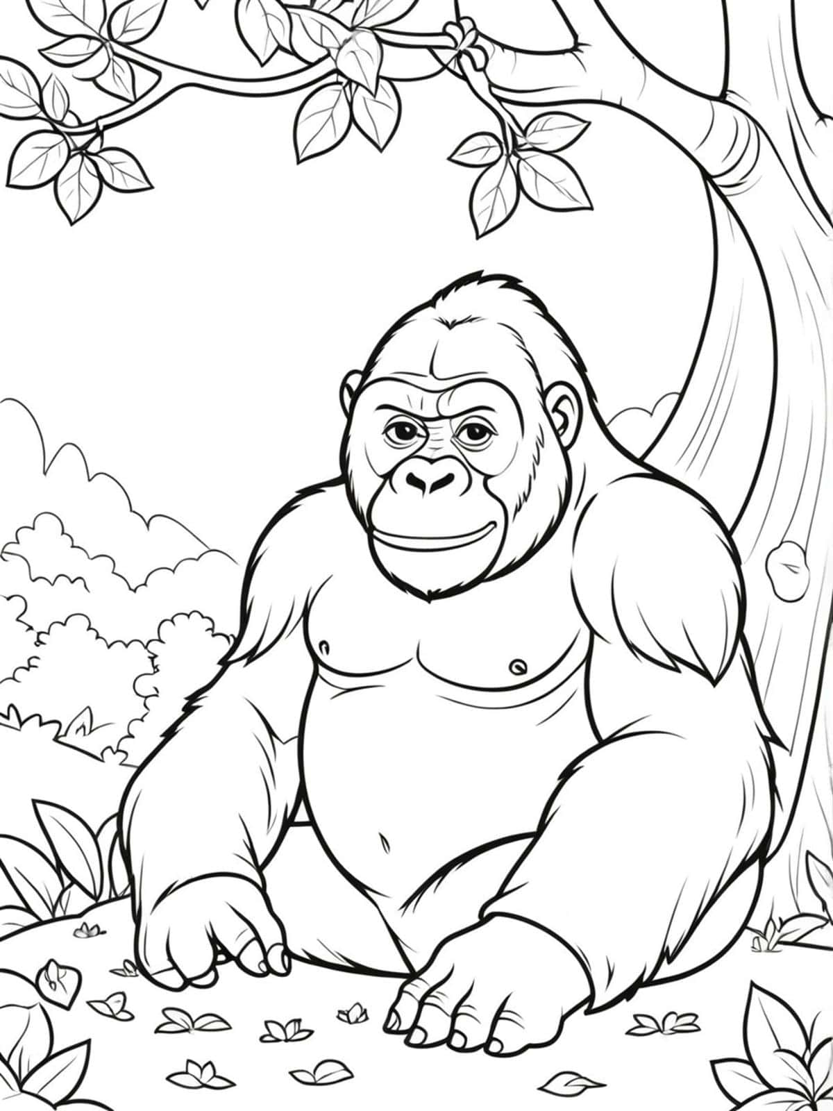 Gorilla Relaxing Under A Tree Coloring Pages