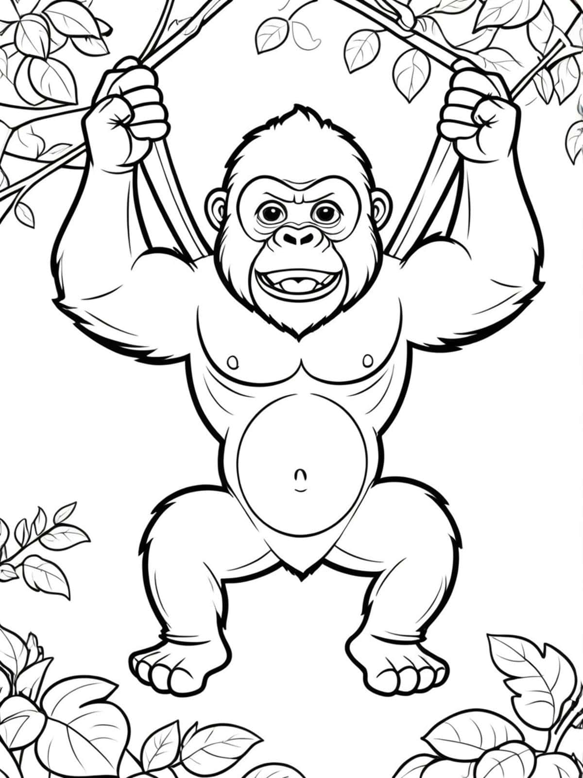 Gorilla Swinging From Vines Coloring Pages