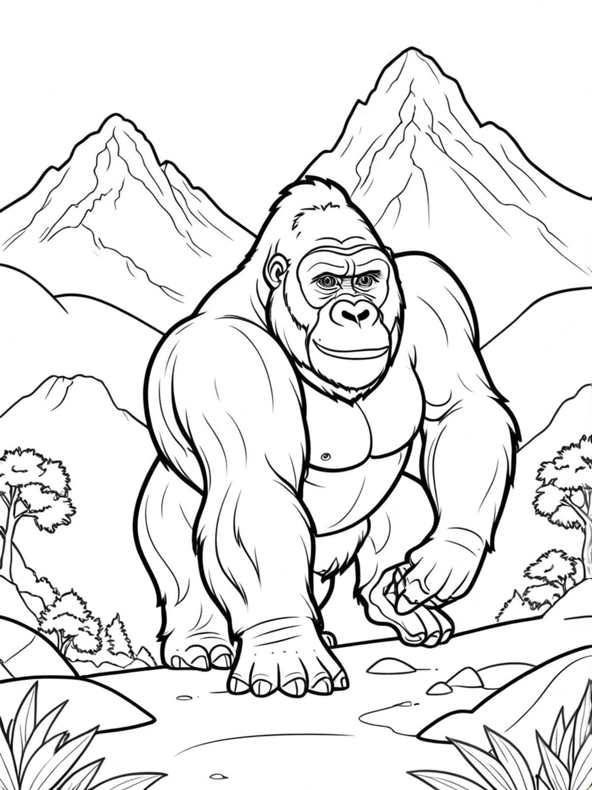 Gorilla With A Majestic Mountain Backdrop Coloring Pages