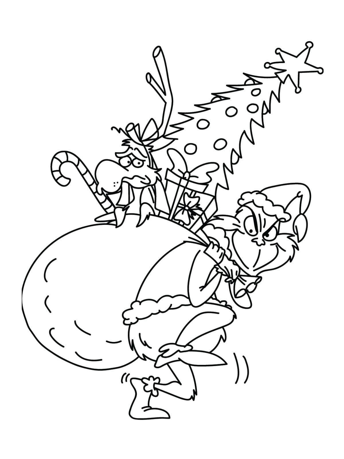 Grinch And Gift Bag Coloring Pages