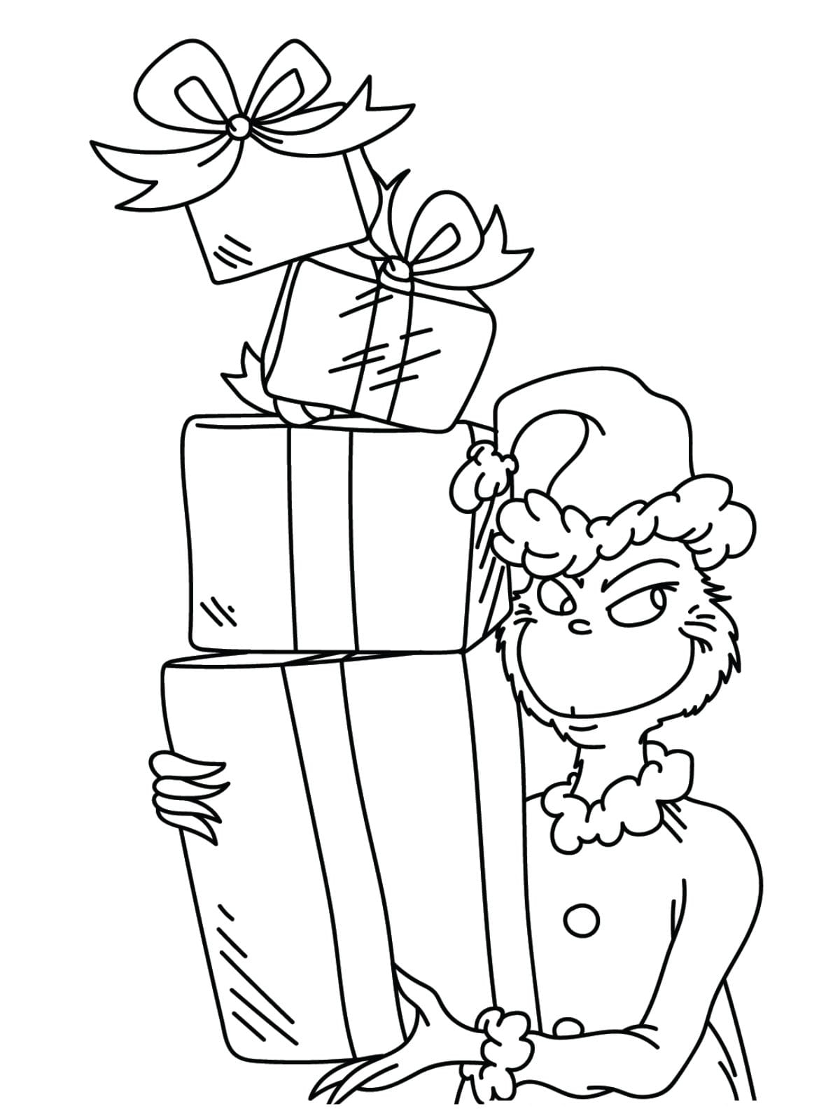 Grinch And The Gift Boxes Coloring Pages