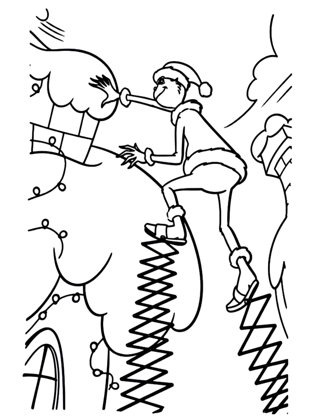 Grinch Climbing The Chimney Coloring Pages