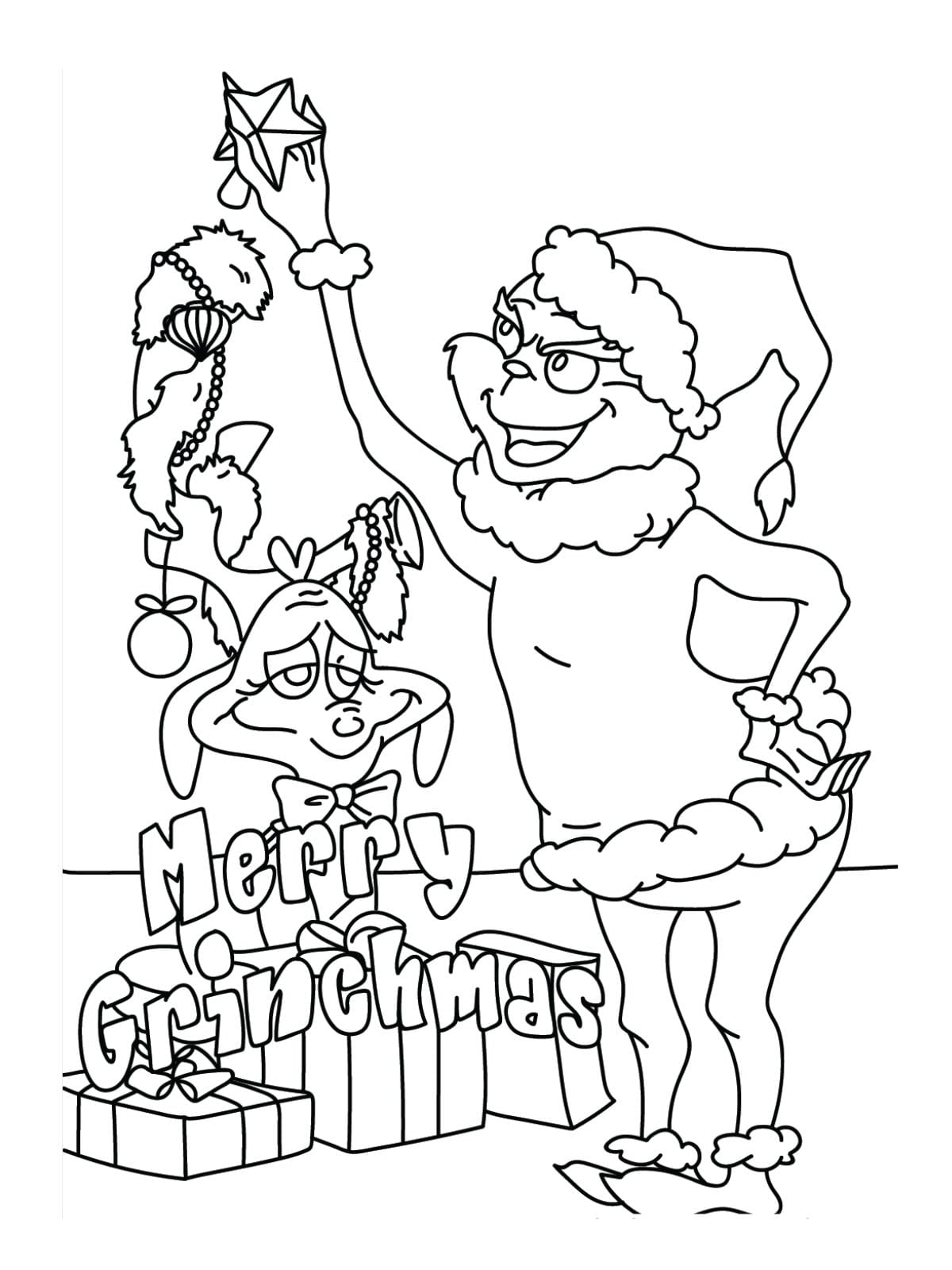 Grinch Decorating The Dog Coloring Pages