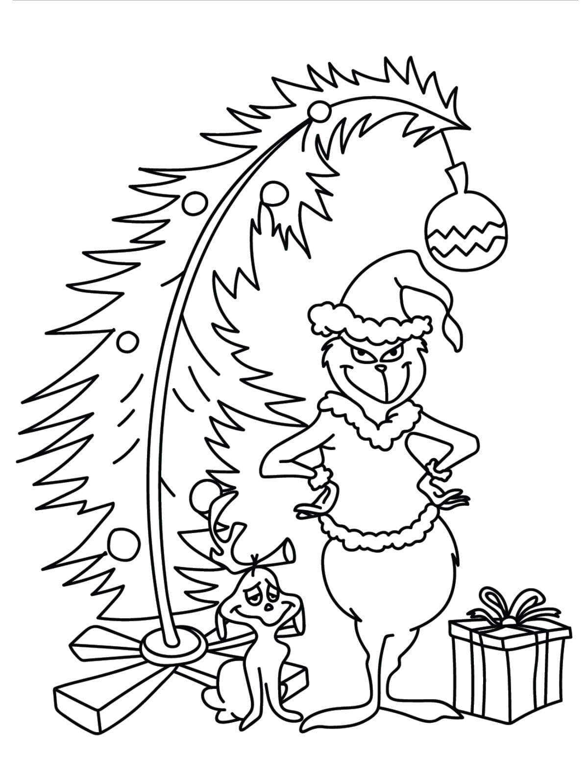 Grinch Next To The Christmas Tree Coloring Pages