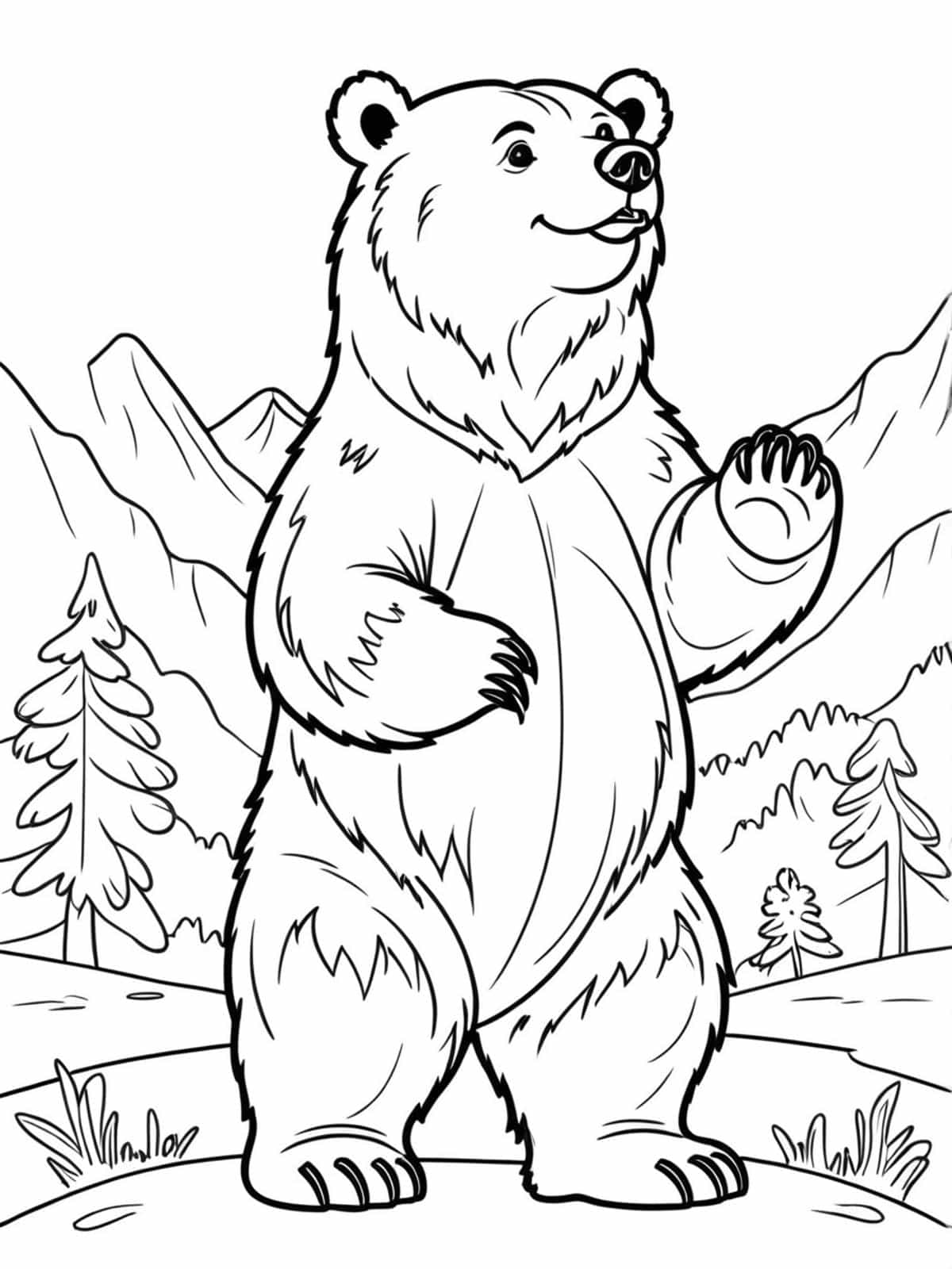 Grizzly Bear Standing On Its Hind Legs Coloring Pages