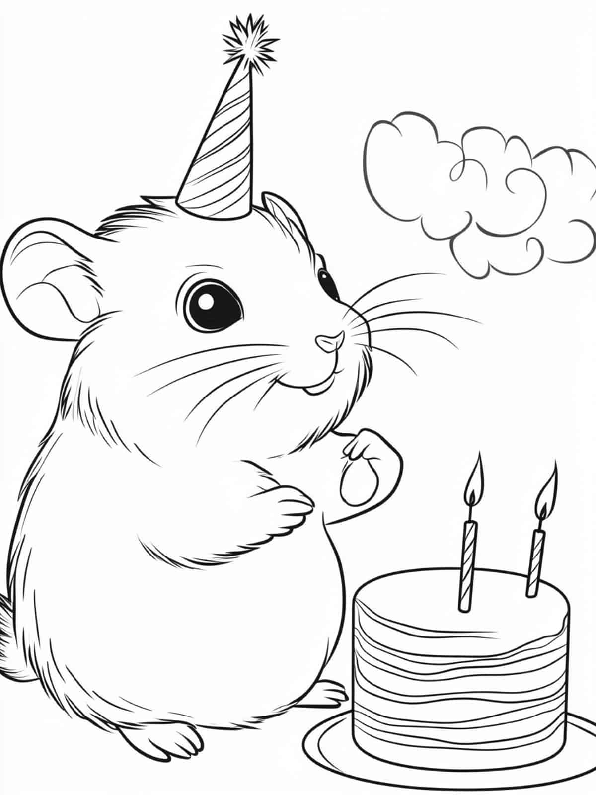 Hamster Celebrating A Birthday Coloring Page