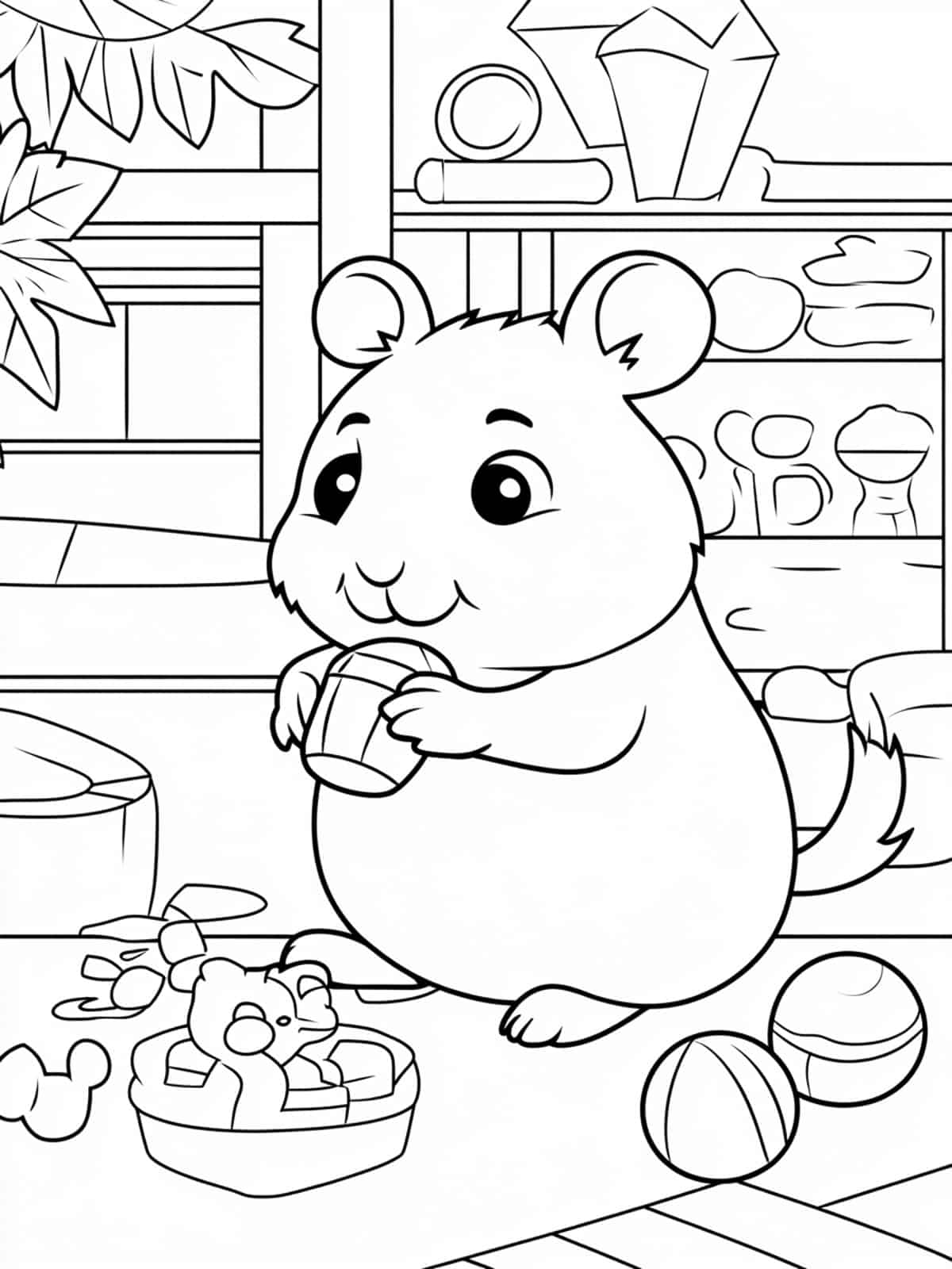 Hamster Playing With Toys Coloring Page