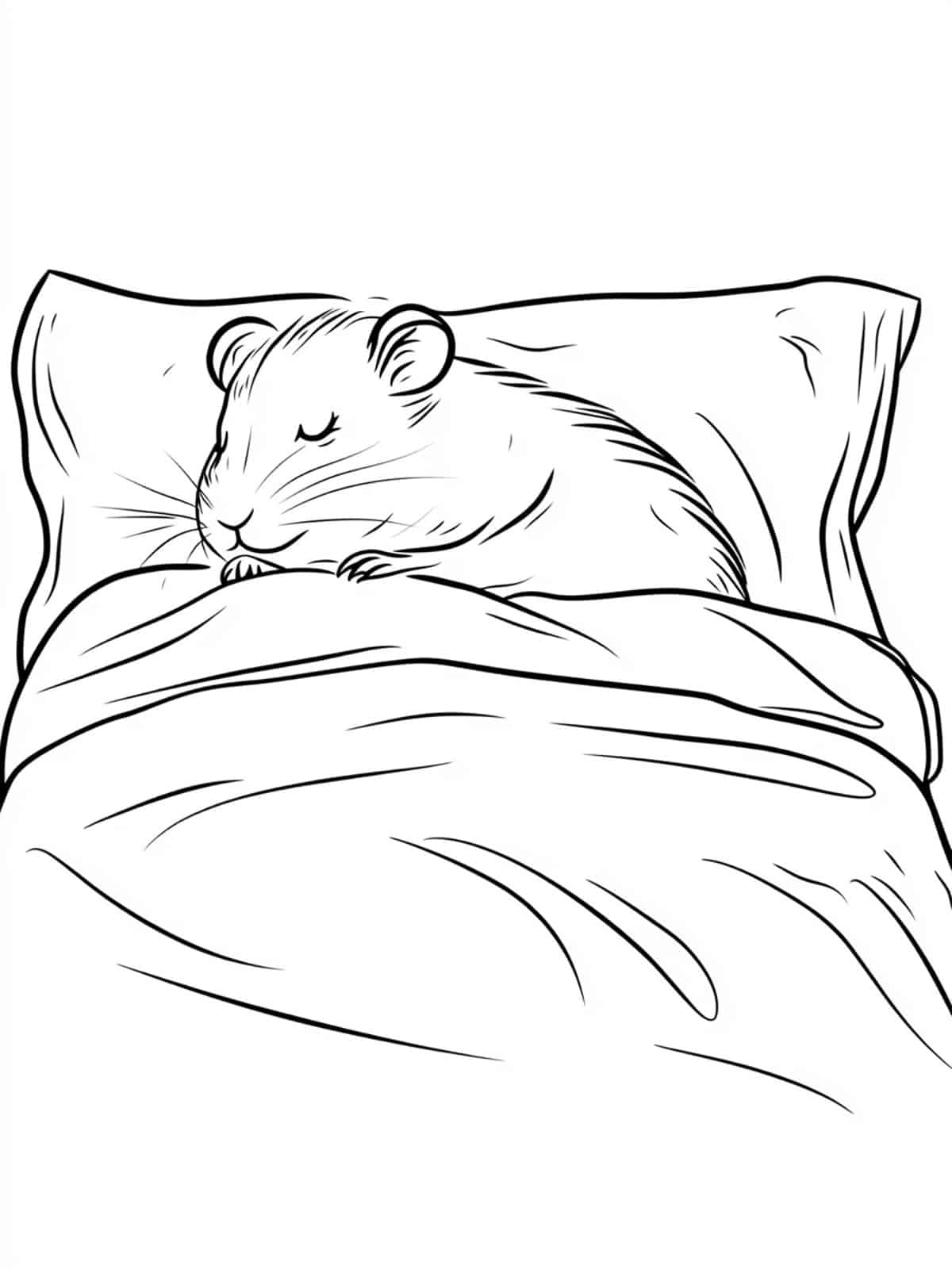 Hamster Sleeping In A Bed Coloring Page