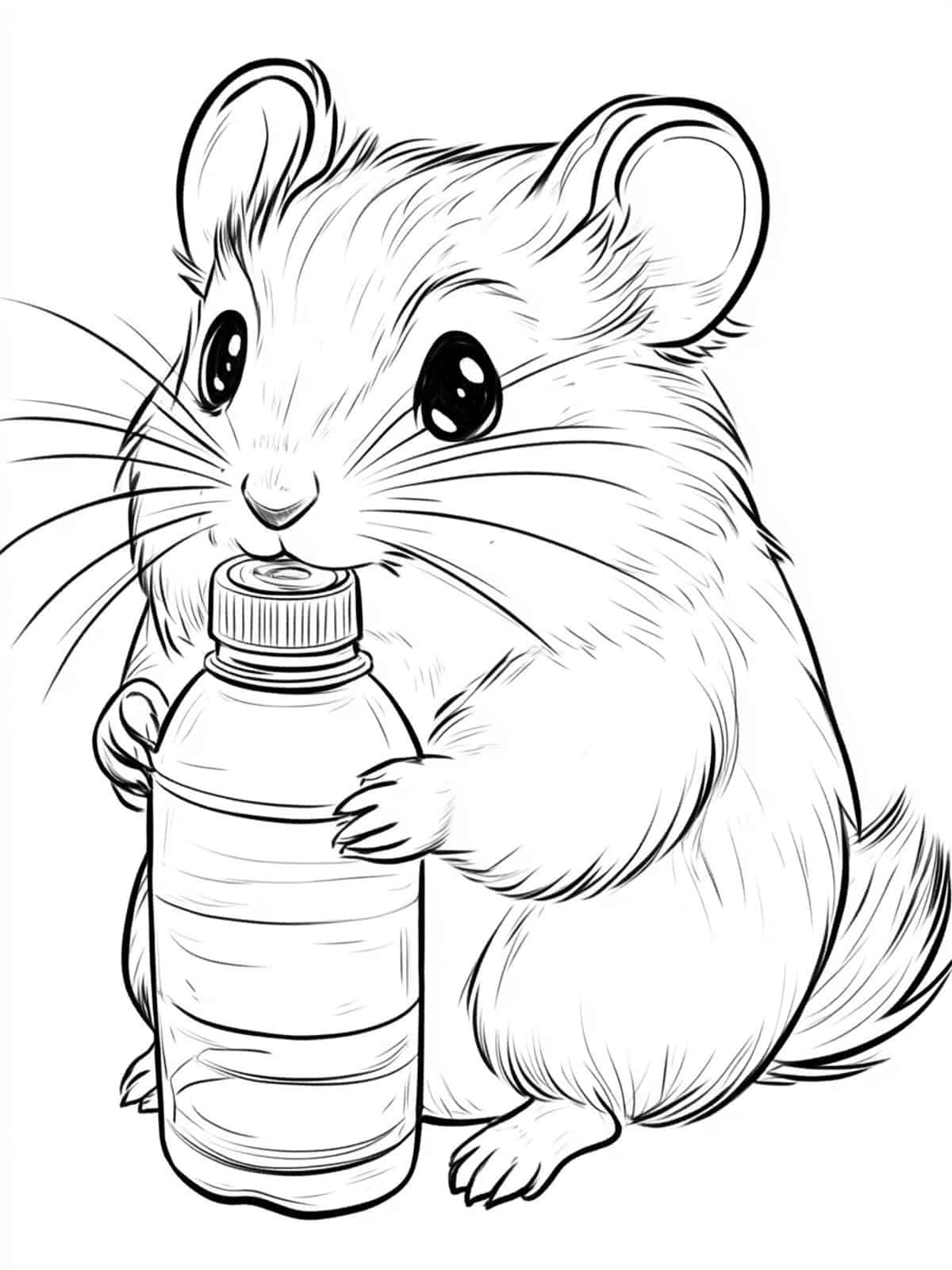 Hamster With A Water Bottle Coloring Page