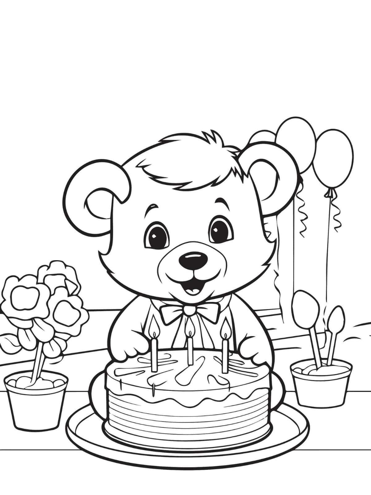 Happy Birthday Bear Coloring Sheets For Kids