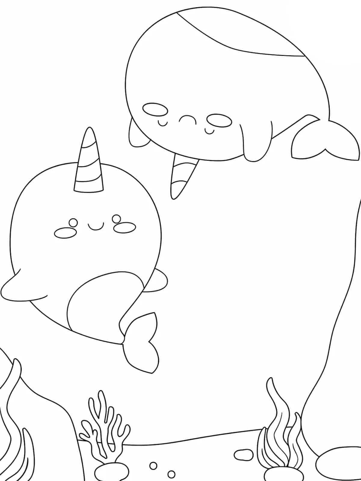 Happy Narwhal Coloring Sheets