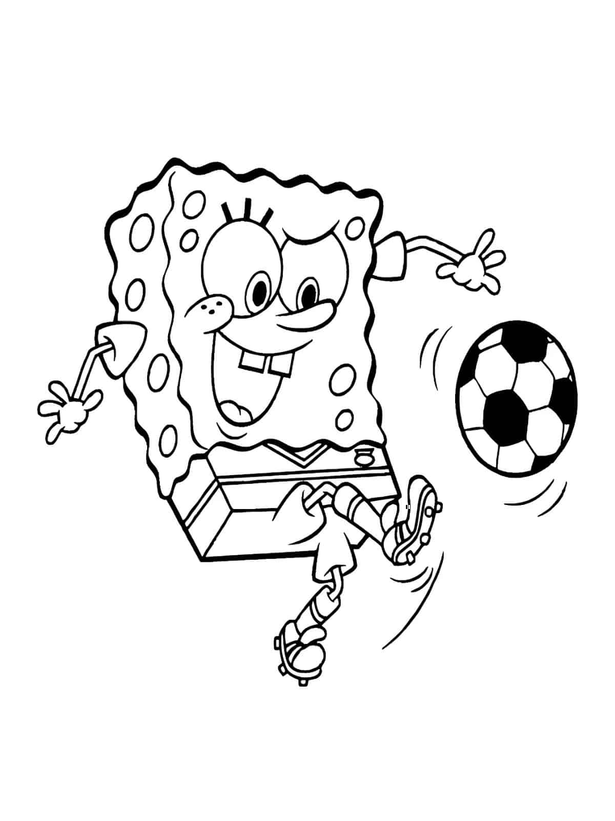 Happy Spongebob Playing Football Coloring Sheets