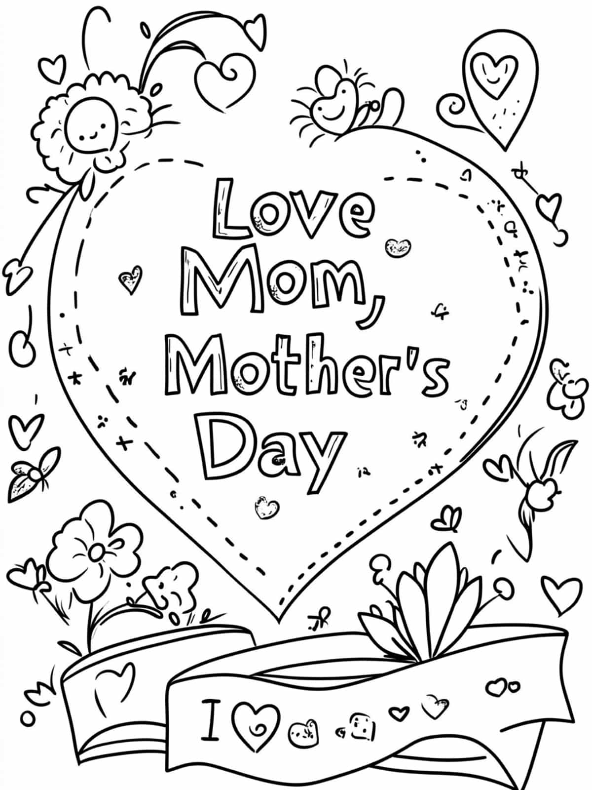 Heart Designs Ribbons And Banners With Messages Coloring Pages