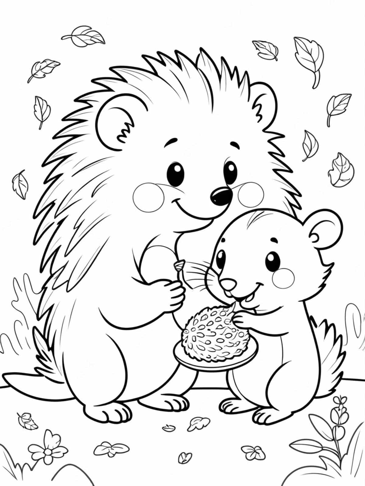 Hedgehog And A Little Mouse Sharing Food Coloring Pages