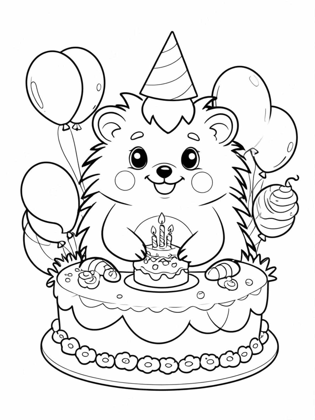 Hedgehog Celebrating A Birthday With A Cake Coloring Pages