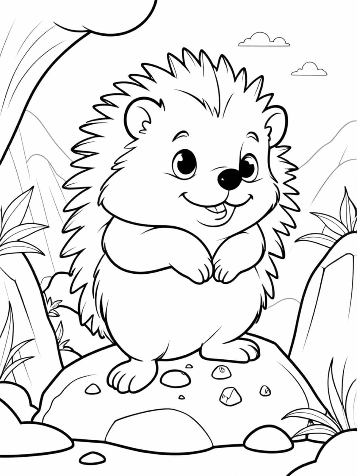 Hedgehog Climbing Over Rocks Coloring Pages