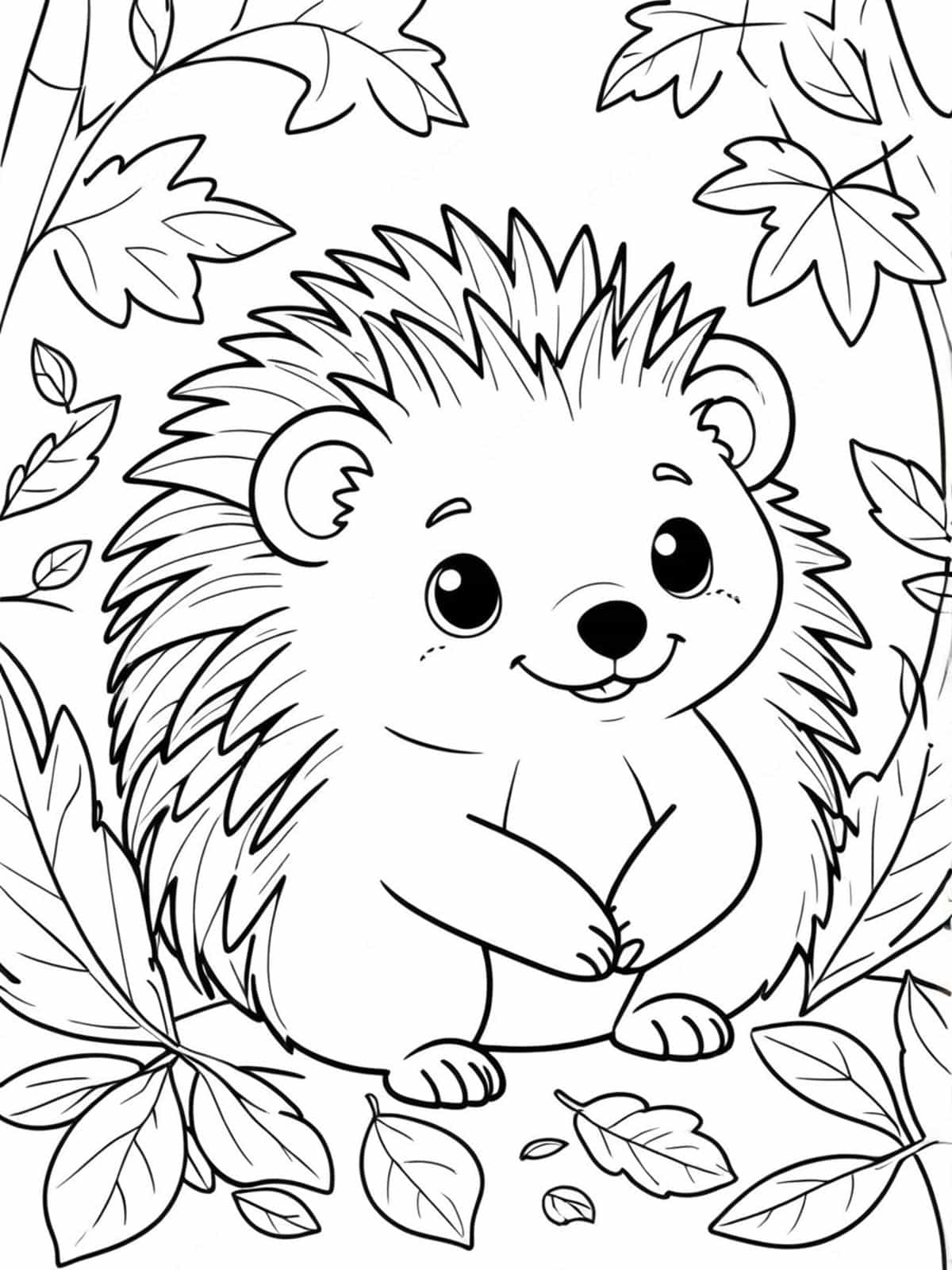 Hedgehog Hiding Among Autumn Leaves Coloring Pages