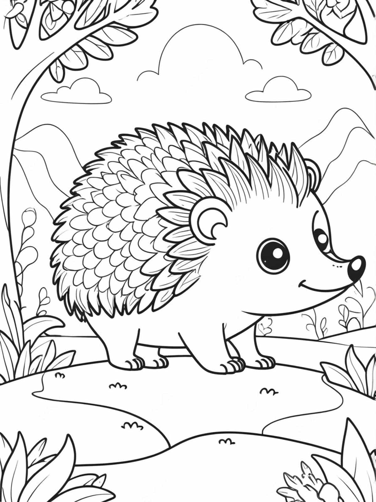 Hedgehog In A Whimsical Fantasy Landscape Coloring Pages