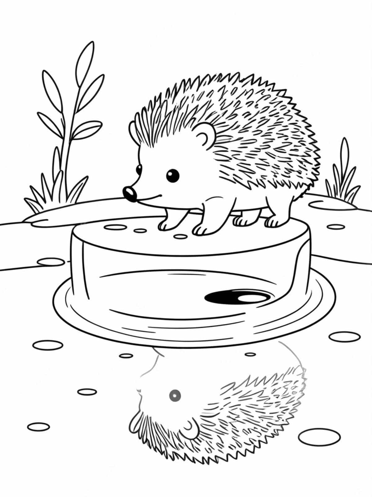 Hedgehog Looking At Its Reflection In A Puddle Coloring Pages