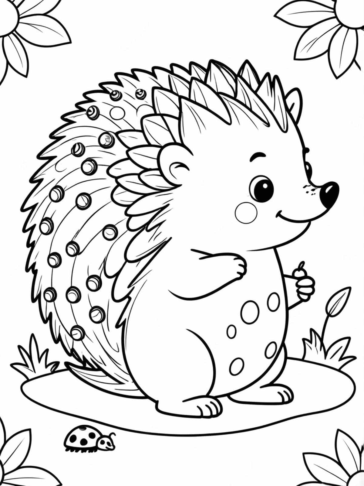 Hedgehog Playing With Ladybugs Coloring Pages