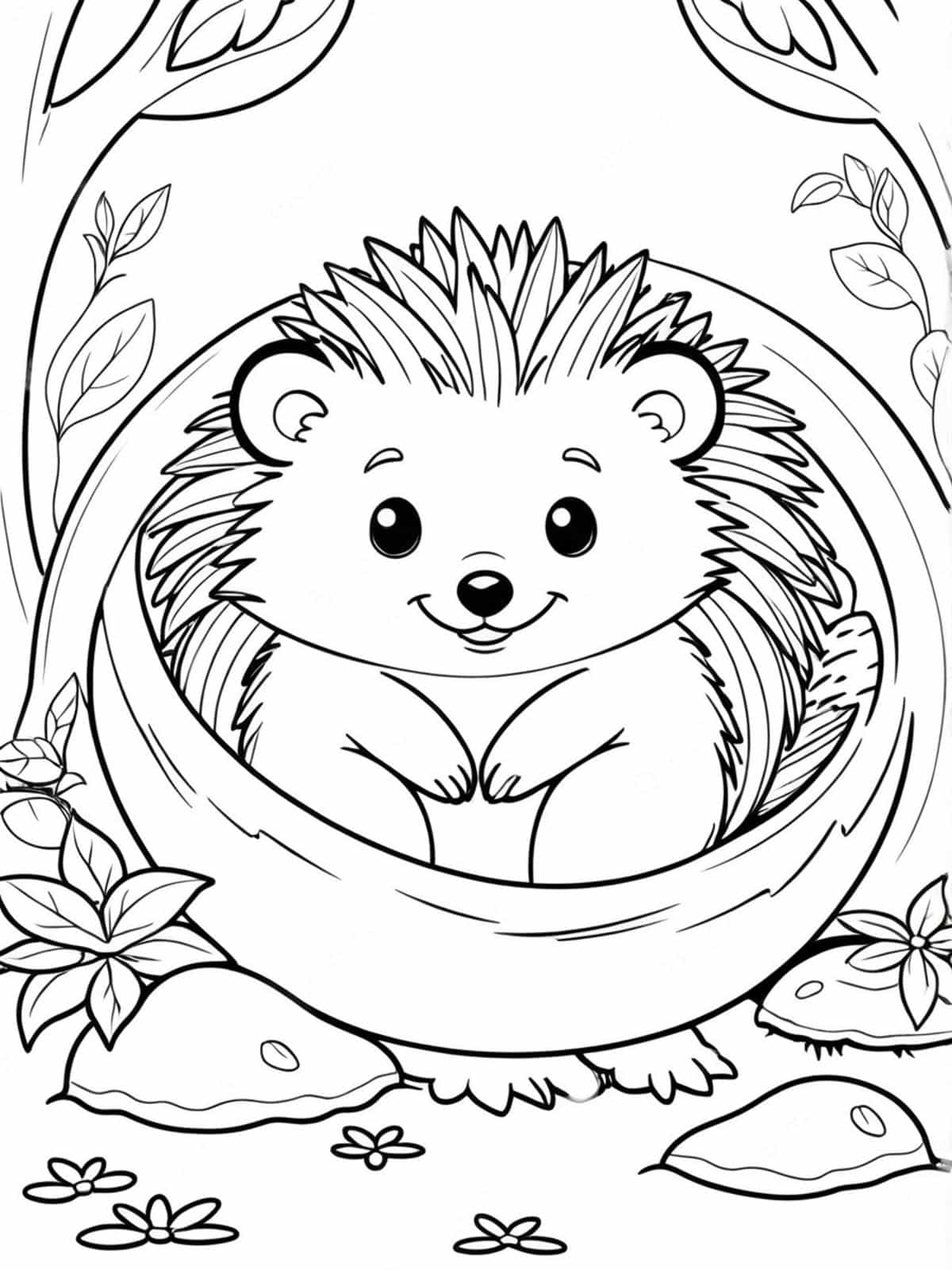 Hedgehog Sitting In A Cozy Burrow Coloring Pages